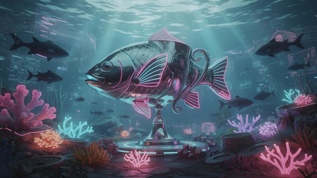 Neon underwater trophy fish slot artwork