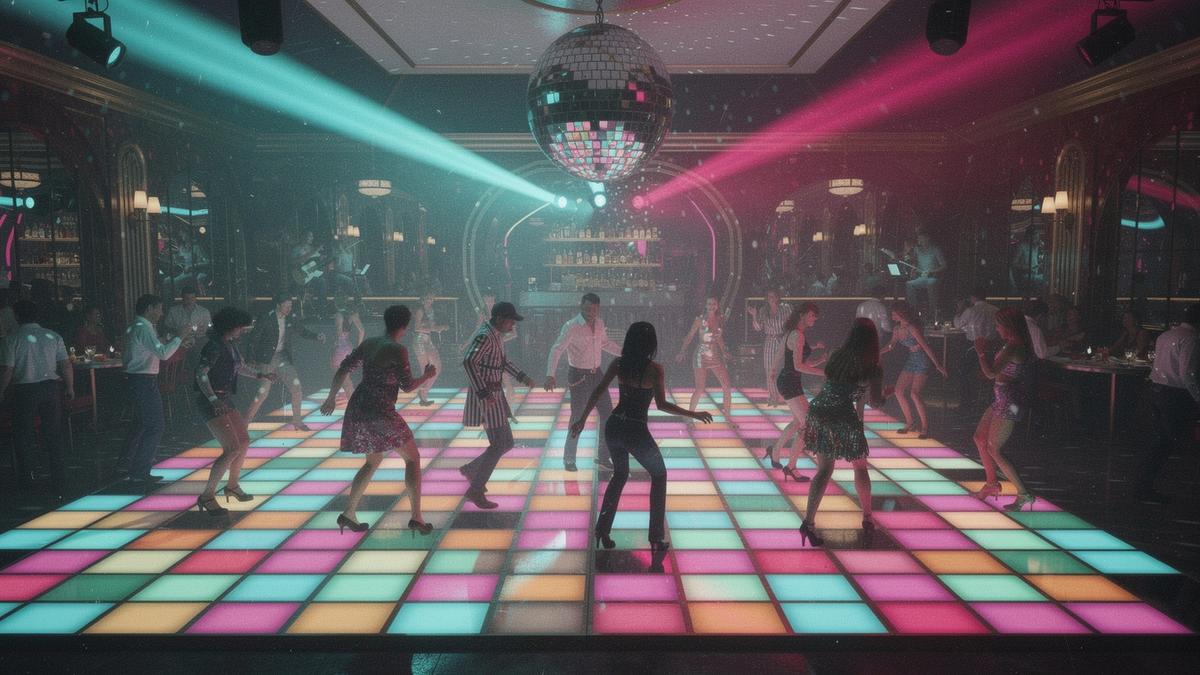 Disco dance floor lights with retro neon vibe